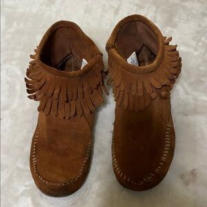 Brown Suede Moccasins with Fringe